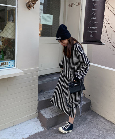 長袖ボーダーTシャツワンピース